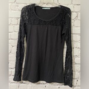 Maurices Black Long Sleeve Top Size S Knit Black Lace Accents